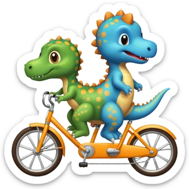 Baby dinosaur and  puppy riding a retro bike  sticker