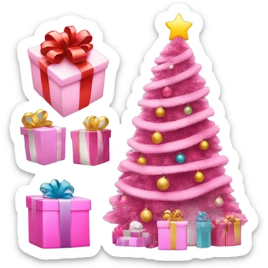 pink christmas tree with presents  sticker
