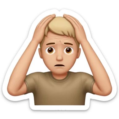 a worried man with the hands over the head sticker