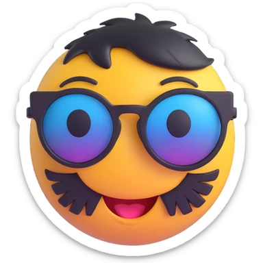 3D smiley emoji, nagy szempillás, napszemüvegben, nevetős sticker
