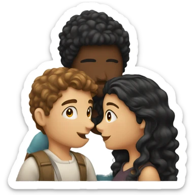 a couple giving a kiss, the girl has black long hair and the boy has curly brown hair sticker