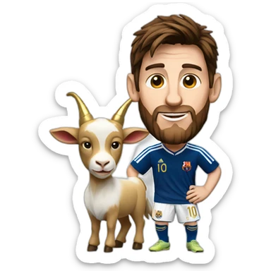 Lionel Messi with a golden ball in his hand on a goat sticker