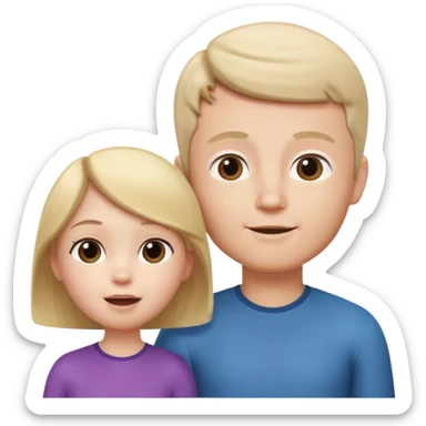 A 3D cartoon child looking up at a tall adult, white background, friendly expression, Memoji-style. sticker
