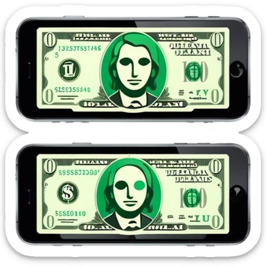 flat iPhone-style emoji of a dollar bill cut cleanly in half, both halves separated, no shadows, simple and flat design sticker