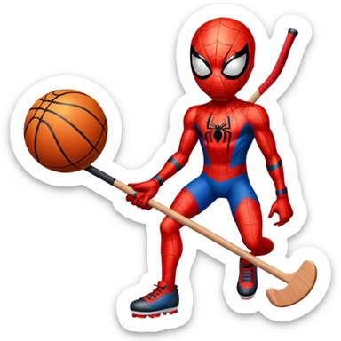 Spider-Man with the basketball and hockey stick sticker