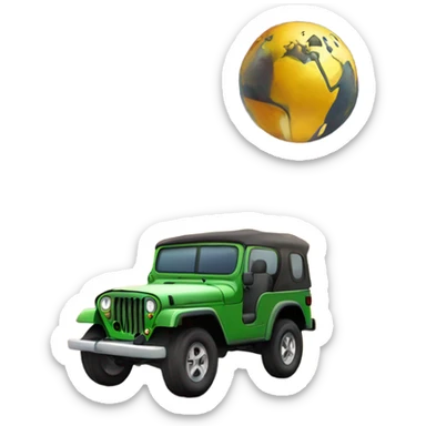 An adventurous jeep on an open road with the globe in the background, conveying the idea of ​​freedom and exploration. sticker