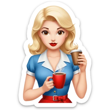 Pinup girl holding coffee sticker