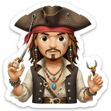 jack sparrow from the film pirates of the caribbean, shooo-ing the stone-crab sticker