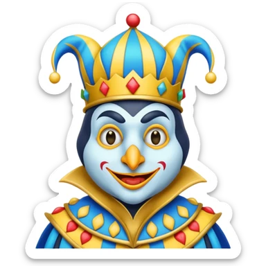 crazy colorful neutral penguin jolly joker, medieval, vintage, court jester, mac os icon, blue color sticker