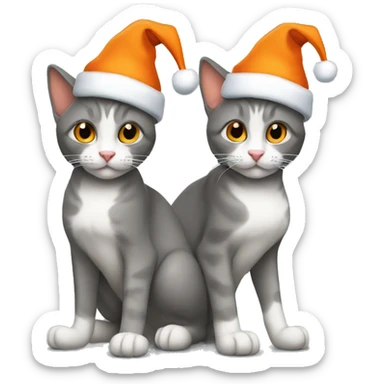 Two cats gray and orange are wearing Christmas hats sticker