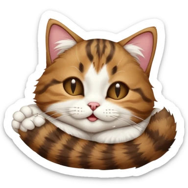dark brown tabby and white cat in funny positions upside down with eyes closed sticker