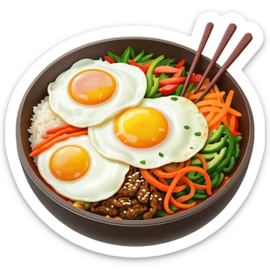 korean bibimbap. on th top, it has one fried-egg sticker