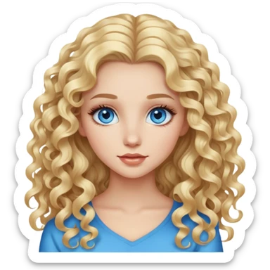 beautiful girl with long curly blonde hair, blue eyes, long eyelashes sticker