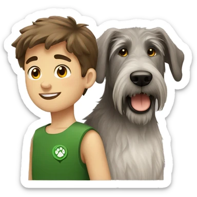 Brown hair boy and Irish wolfhound dog  sticker