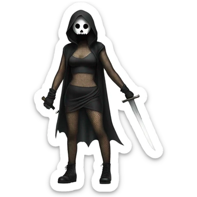 true ghostface in fishnet tights full body holding a sword  sticker