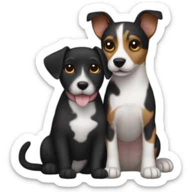 Black tabby cat and brown Jack Russell dog hugging sticker