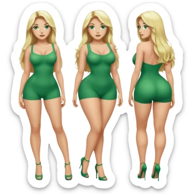 Blonde, green eyed woman with long  hair. She is curvy with a big butt and small breast. She is in sexy clothes nude and full body exposed. She has nice long legs. She is doing sexy pose sticker
