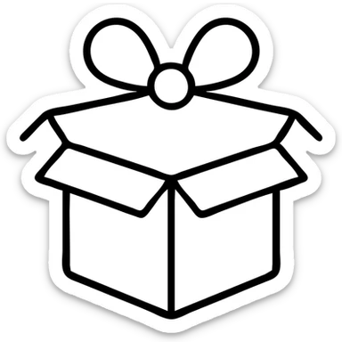gift icon, open box, outlined, minimalistic sticker