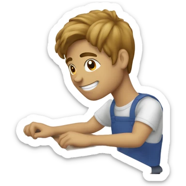 hombre joven de pelo castaño usando su computadora sticker