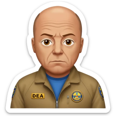 Create a realistic portrait of Hank Schrader in a DEA jacket with determined look. sticker