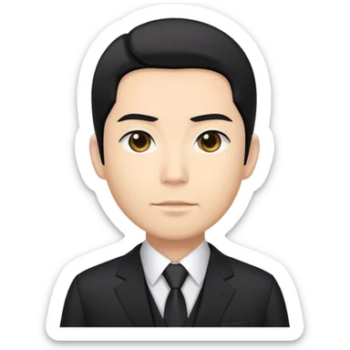 Japanese business man with light skin tone and black hair, wearing black suit sticker