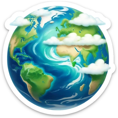 Cinematic Realistic Earth Emoji, depicted with vibrant blue oceans, swirling white clouds, and lush green continents rendered in exquisite detail, high shine, and a soft radiant glow that captures the dynamic, life-sustaining beauty of our home planet. sticker
