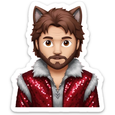 The Wolf Man with brown hair and fur, dark red sequin outfit sticker