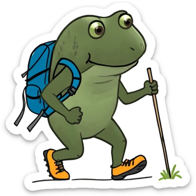bufo hiking intense uphill with a stick and backpack sticker