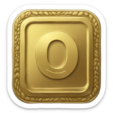 gold square coin with large "0" label in center and laurel sticker