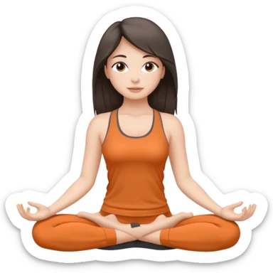 a brunette girl doing yoga, she is wearing a grey fit and she has dark straight and loose hair.  sticker