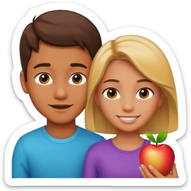 a boy looking at a girl, apple style emoji, girl smiling sticker