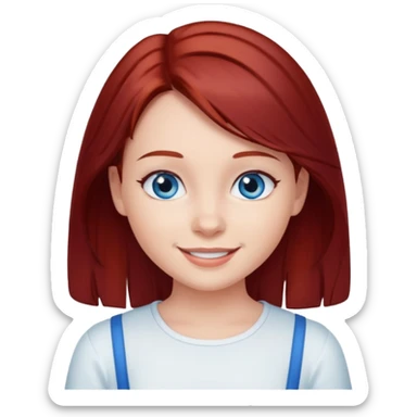 generate a young girl with dark red hair in a white top. she is supposed to have blue eyes  sticker