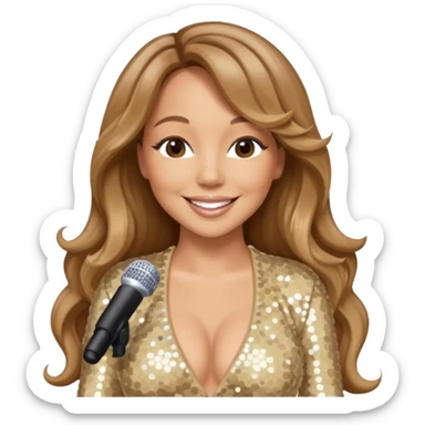 Mariah Carey with long light brown hair, cream sequin outfit sticker