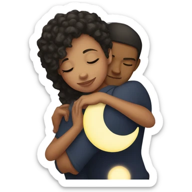 Light skin mixed girl hugging moon sticker