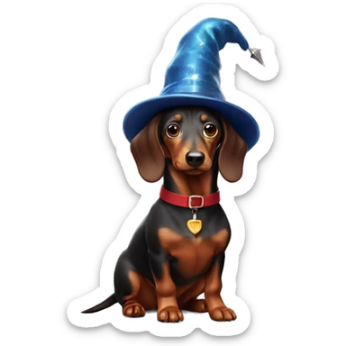 sausage dog with a wizard hat sticker