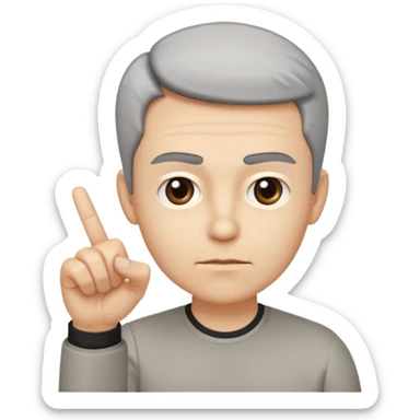 iOS-style 3D emoji: a person with slightly furrowed eyebrows, serious expression, head tilted forward, index finger raised and wagging, with motion lines around the finger to show movement sticker