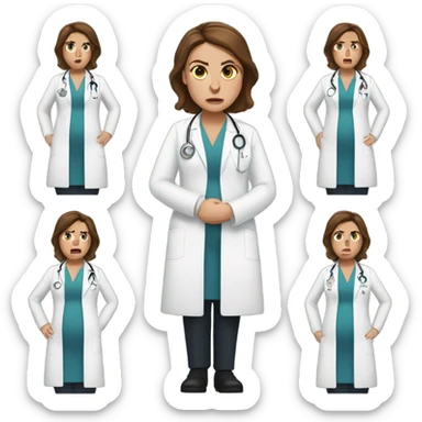 White woman pregnant doctor angry uncomfortable brown hair sticker