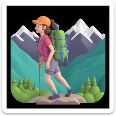 portrait of girl back packing mountains in background, close up pose sticker