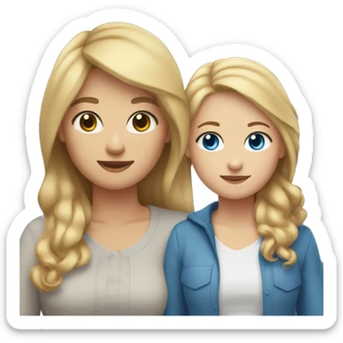 Two lesbian moms, one has brown hair and blue eyes, the other one has light brown hair and brown eyes, two daughters, both daughters have blonde hair and blue eyes sticker