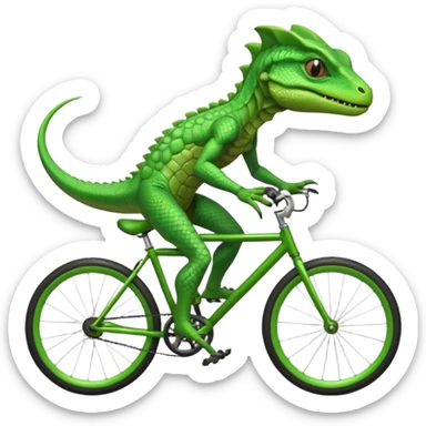 reptilian alien riding a bicycle, lizard-like face, scaled skin, athletic cycling pose, alien warrior vibe, 3D cartoon, mobile game icon style, clean background, no text, no watermark
 sticker