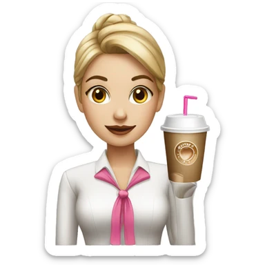 Corporate girl with pink bow  and cold coffee  sticker