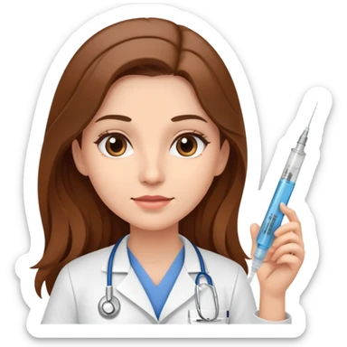 Enfermera con pelo largo cafe y una inyeccion sticker