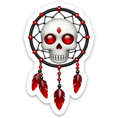 Blood-red, bloody, obsidian-black, edgy, dream catcher, red gemstones, black wires, black threads, tiny white skull, sticker