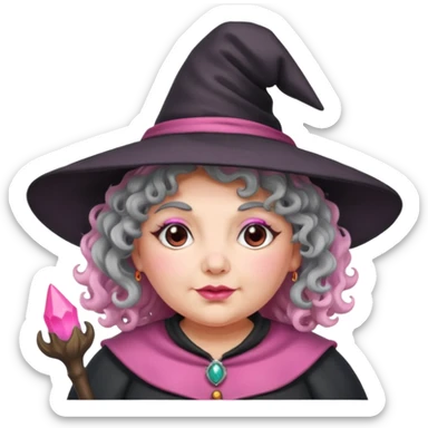 plump witch with pink skin, grey curl hair sticker