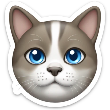 chubby blue-eyed brown grey white cat sticker