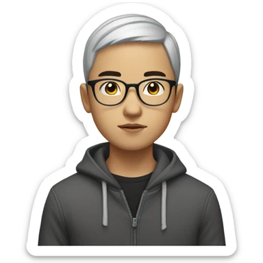  a bald-headed young Asian boy, in glasses, thinking deeply sticker