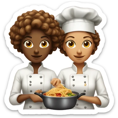 Spaghetti cooking battle women chefs one with curly hair  sticker