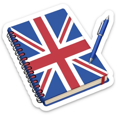 open notebook with UK flag on the page sticker