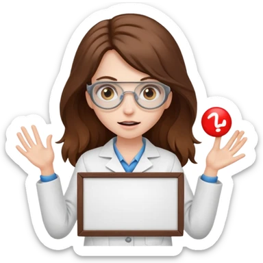 Crazy Girl mad scientist with long brown hair holding large blank sign sticker