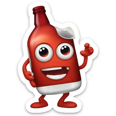A red heart ❤️ with eyes, a mouth, and hands, tipsy and drunk, holding a bottle, looking wobbly and playful sticker